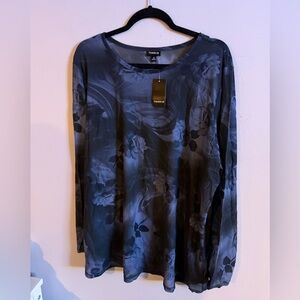 TORRID Mesh Crew Neck Long Sleeve Top- Smoke Show Floral Blue- Size 4